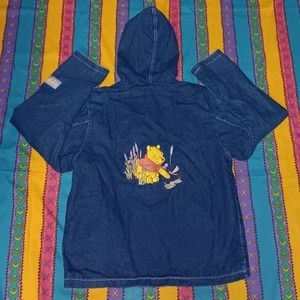 90s Disney Store Winnie The Pooh Blue Jean Denim Hoodie Jacket Vintage